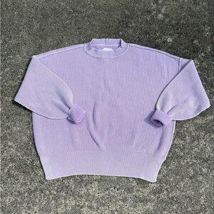 Cozy Lavender Ribbed Knit Sweater Balloon Sleeves